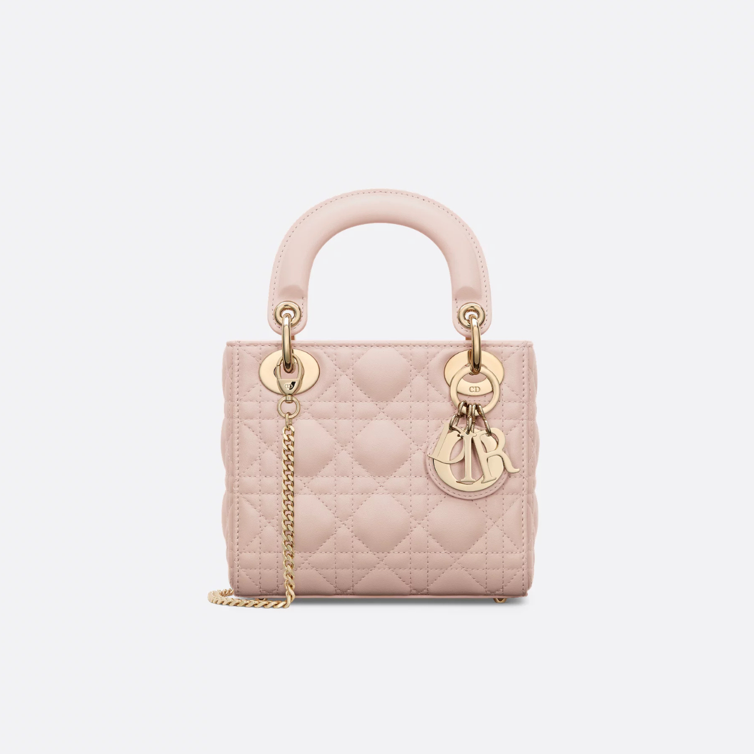 MINI LADY D BAG, CANNAGE LAMBSKIN – POWDER PINK