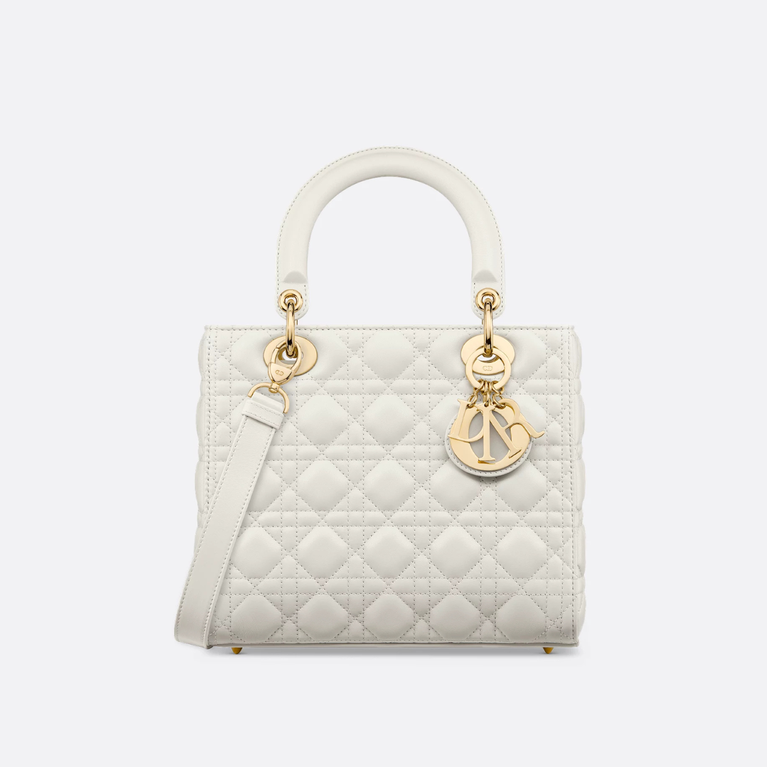 MEDIUM LADY D BAG, CANNAGE LAMBSKIN – LATTE