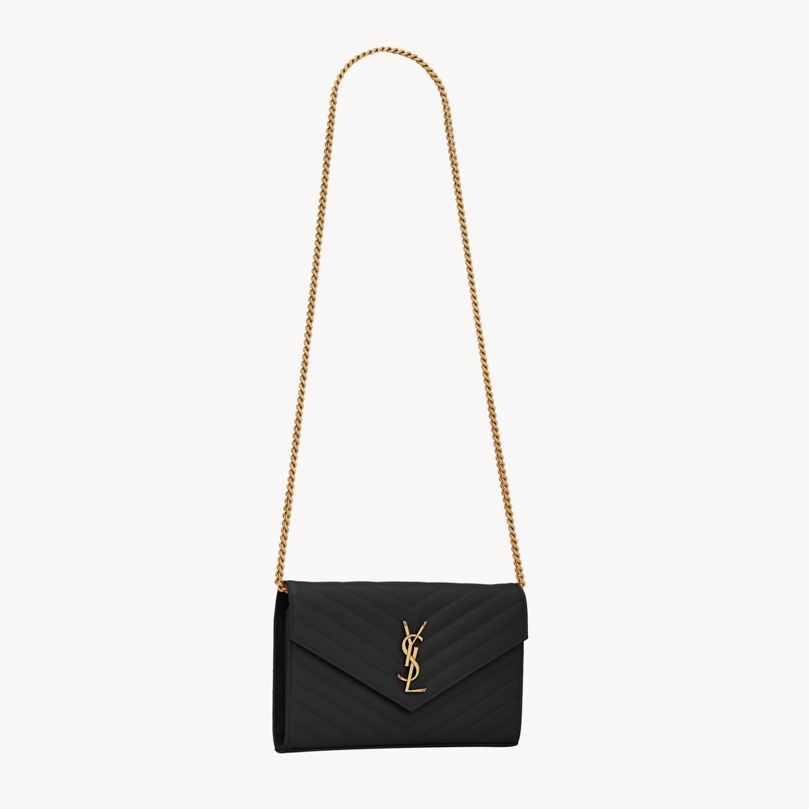 CLASSIC CHAIN WALLET, GRAIN DE POUDRE LEATHER – BLACK / GOLD