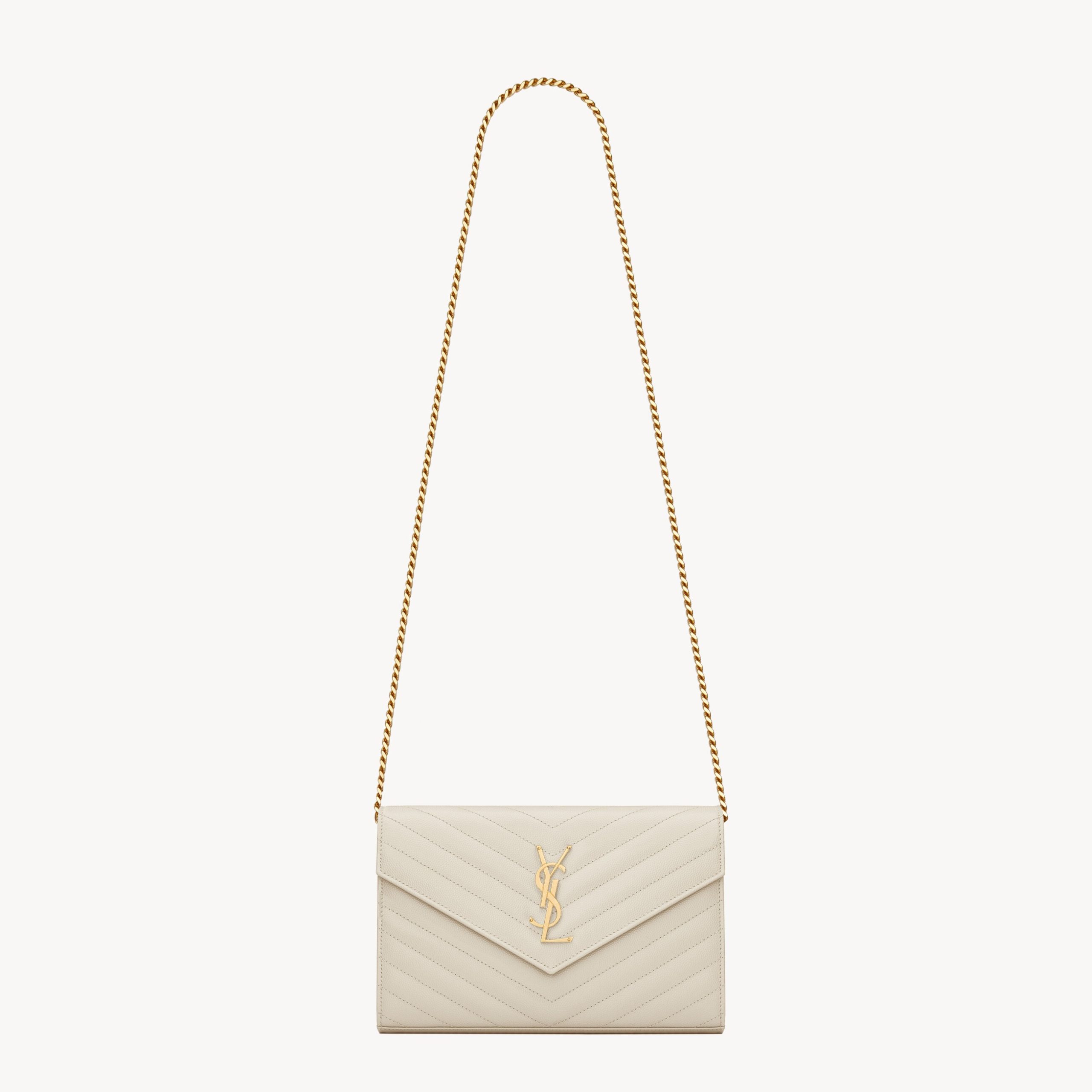 CLASSIC CASSANDRE CHAIN WALLET, GRAIN DE POUDRE LEATHER – BLANC VINTAGE