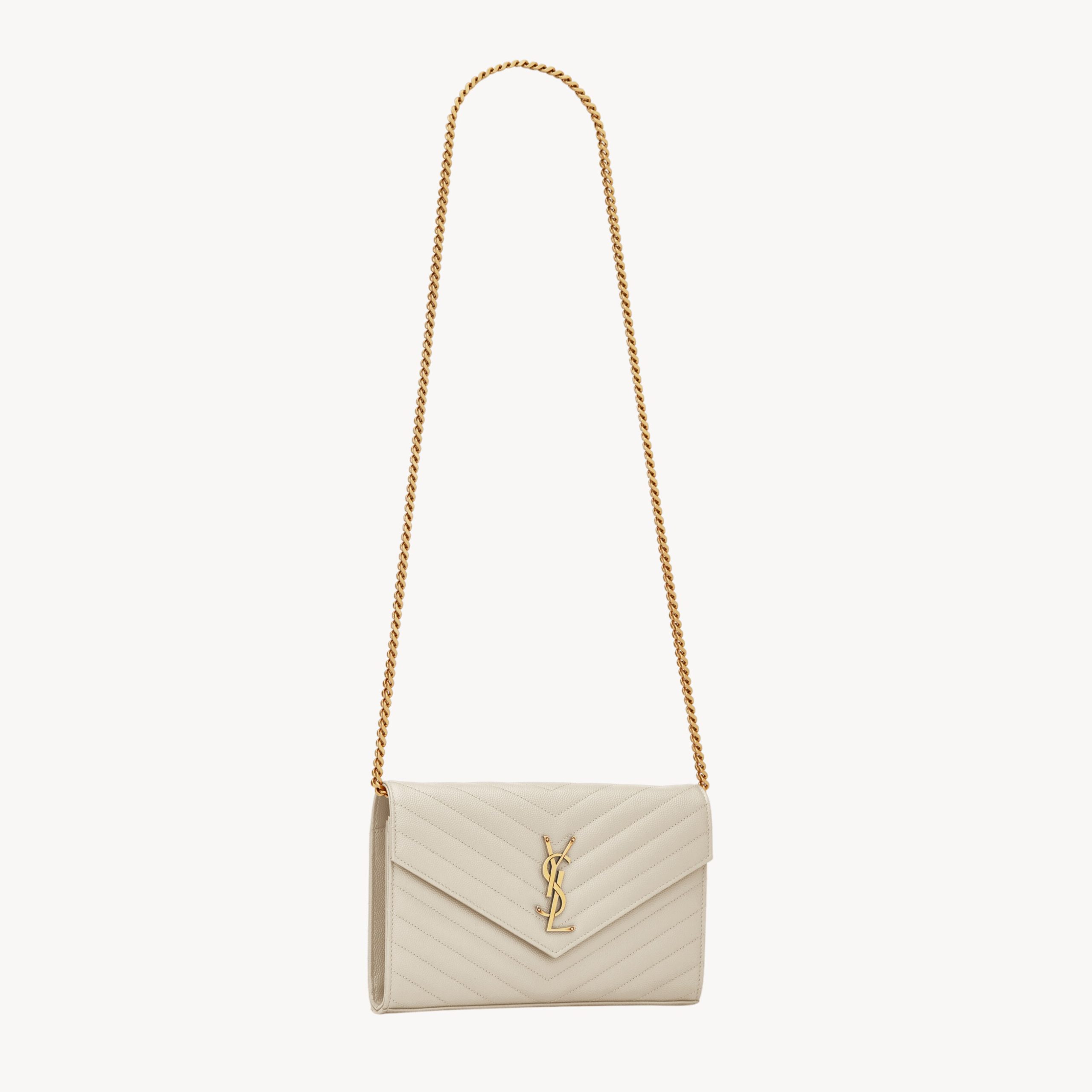 CLASSIC CASSANDRE CHAIN WALLET, GRAIN DE POUDRE LEATHER – BLANC VINTAGE