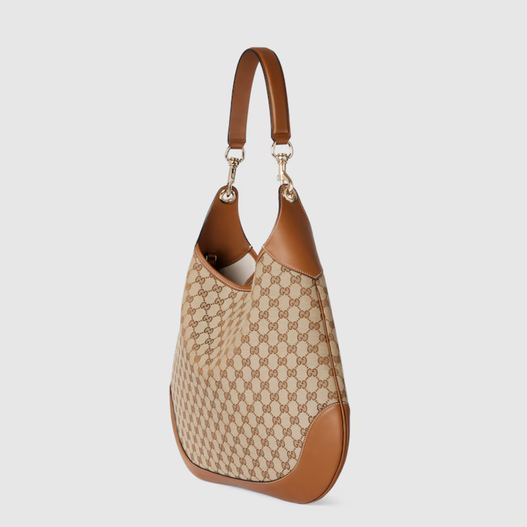 B LARGE SHOULDER BAG, CANVAS – BEIGE AND DARK BROWN