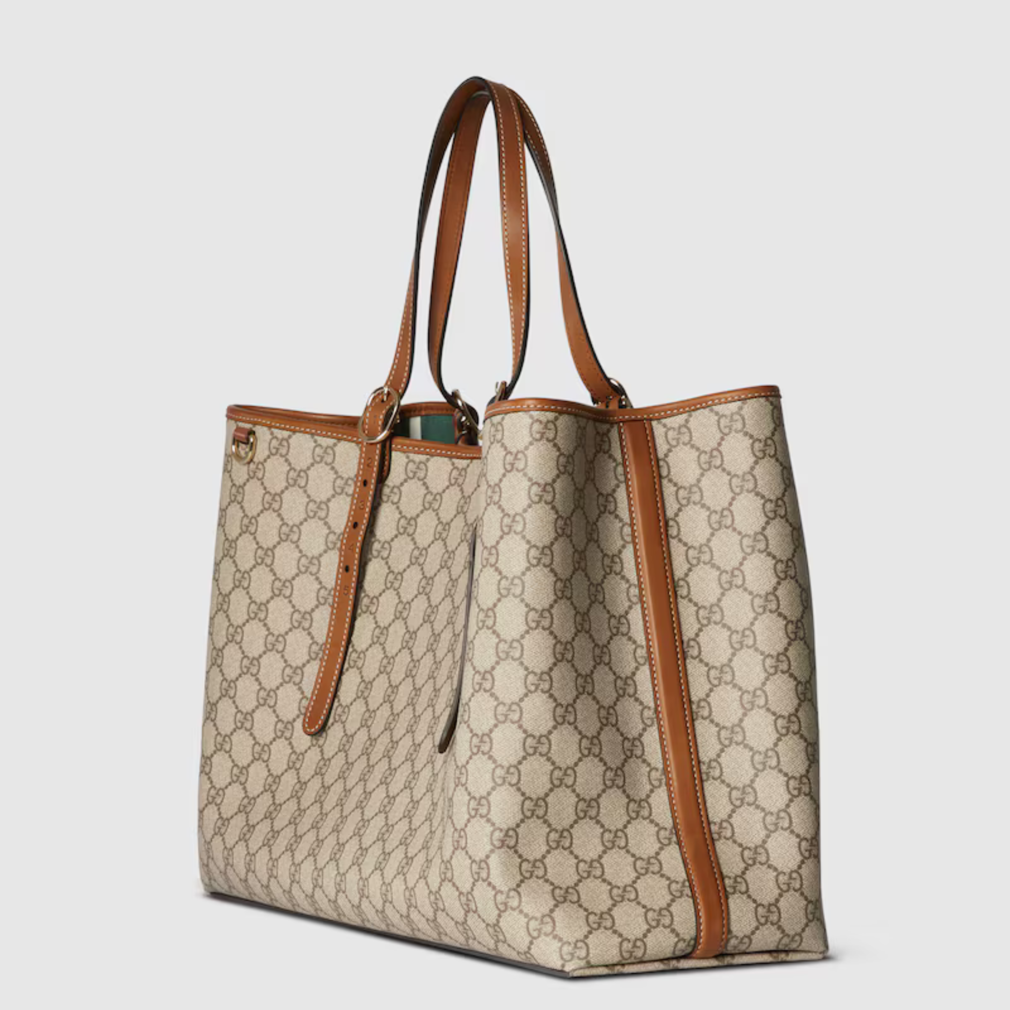 EMBLEM MAXI TOTE BAG, MONOGRAM COATED FABRIC – BEIGE AND DARK BROWN
