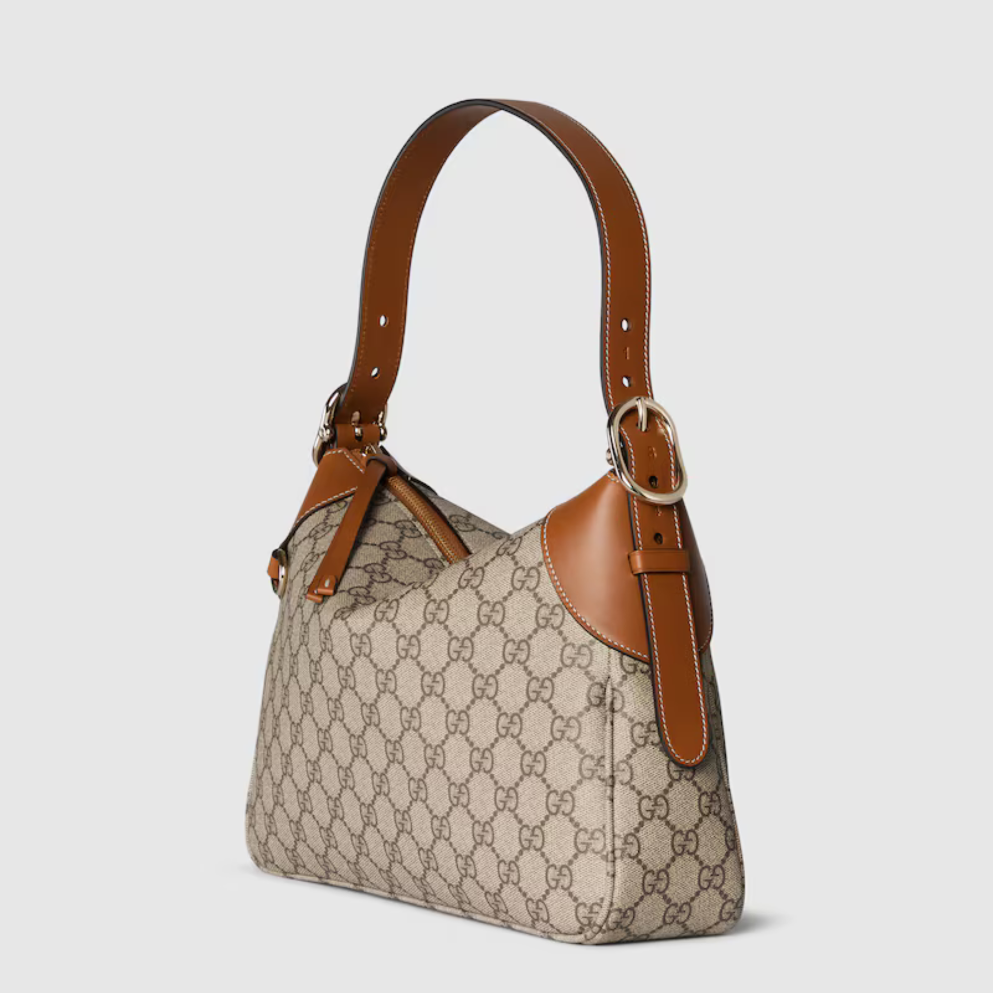 EMBLEM MEDIUM SHOULDER BAG, MONOGRAM COATED FABRIC – BEIGE AND DARK BROWN