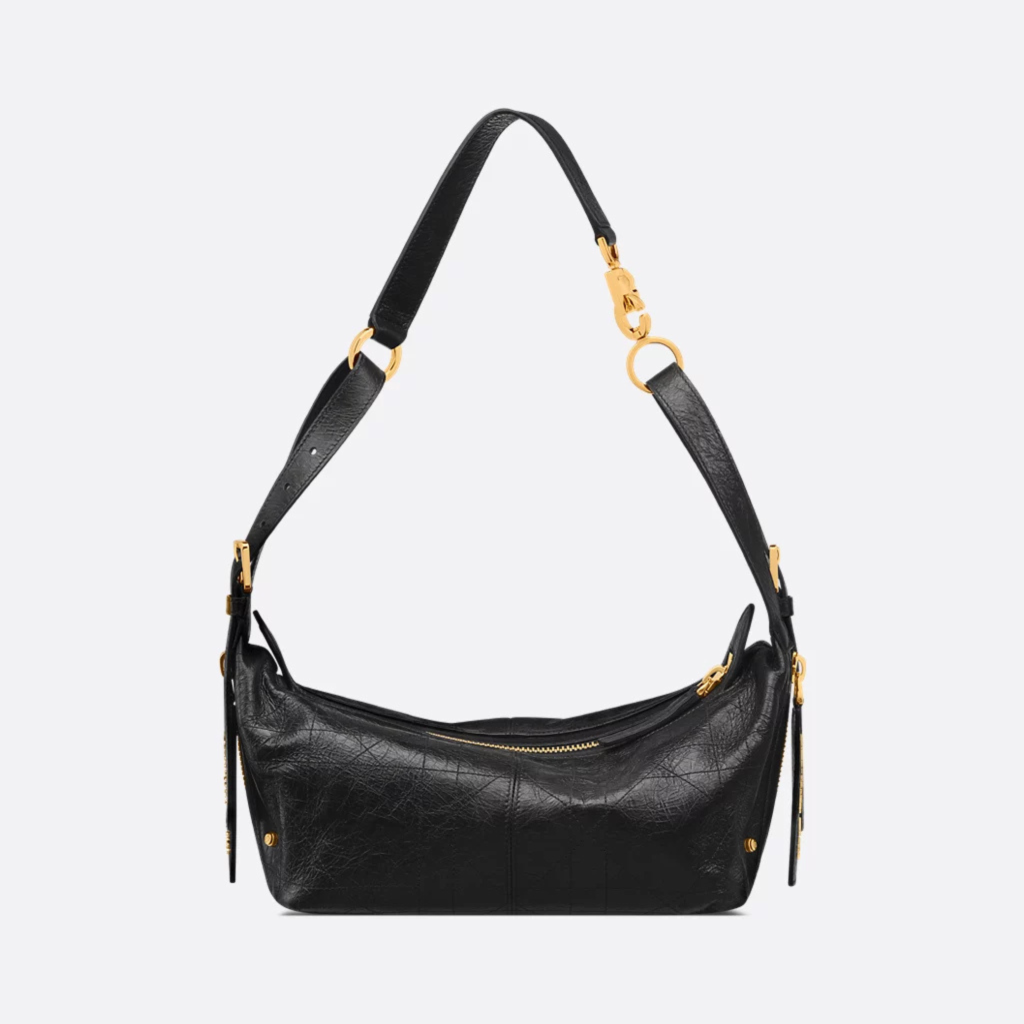 SMALL D-JOURNEY BAG, CRINKLED CALFSKIN – BLACK