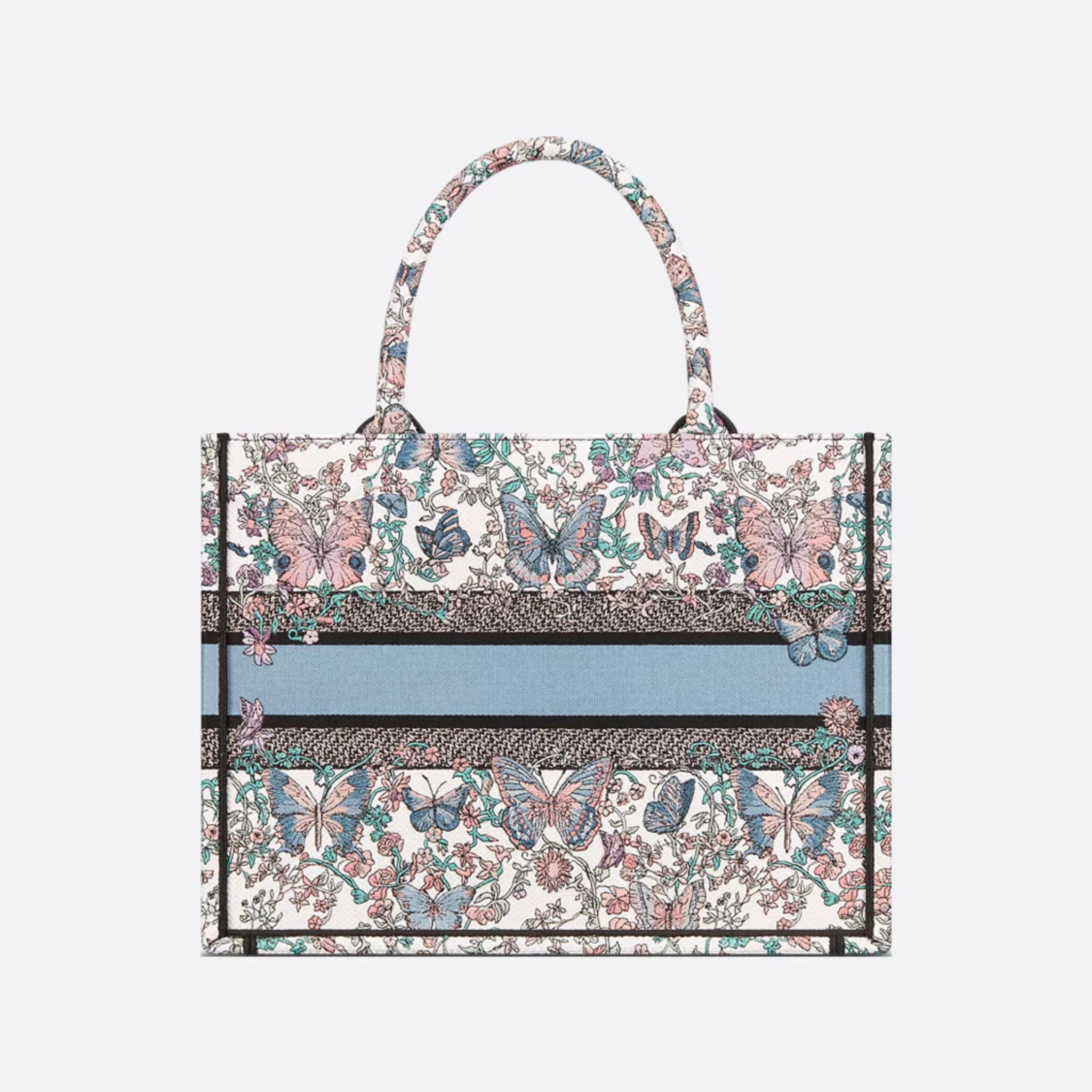 MEDIUM BOOK TOTE, COTTON – WHITE AND BLUE TOILE DE JOUY PAPILLON EMBROIDERY