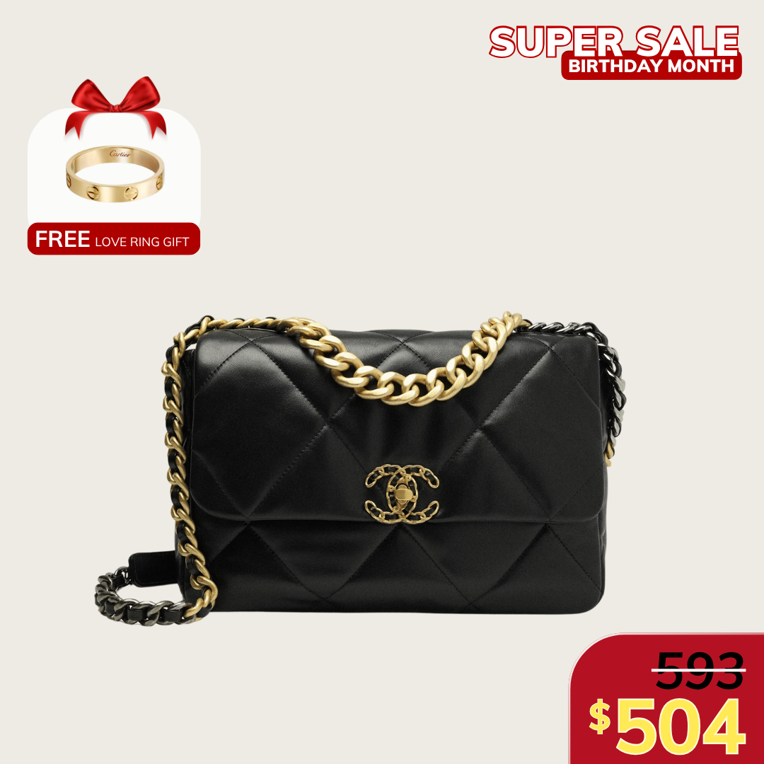 [CC] 19 LARGE HANDBAG, SHINY LAMBSKIN – BLACK
