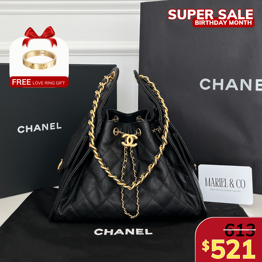 [CC] 25 SMALL HANDBAG, GRAINED CALFSKIN – BLACK