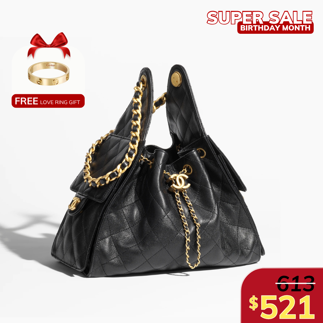 [CC] 25 SMALL HANDBAG, GRAINED CALFSKIN – BLACK