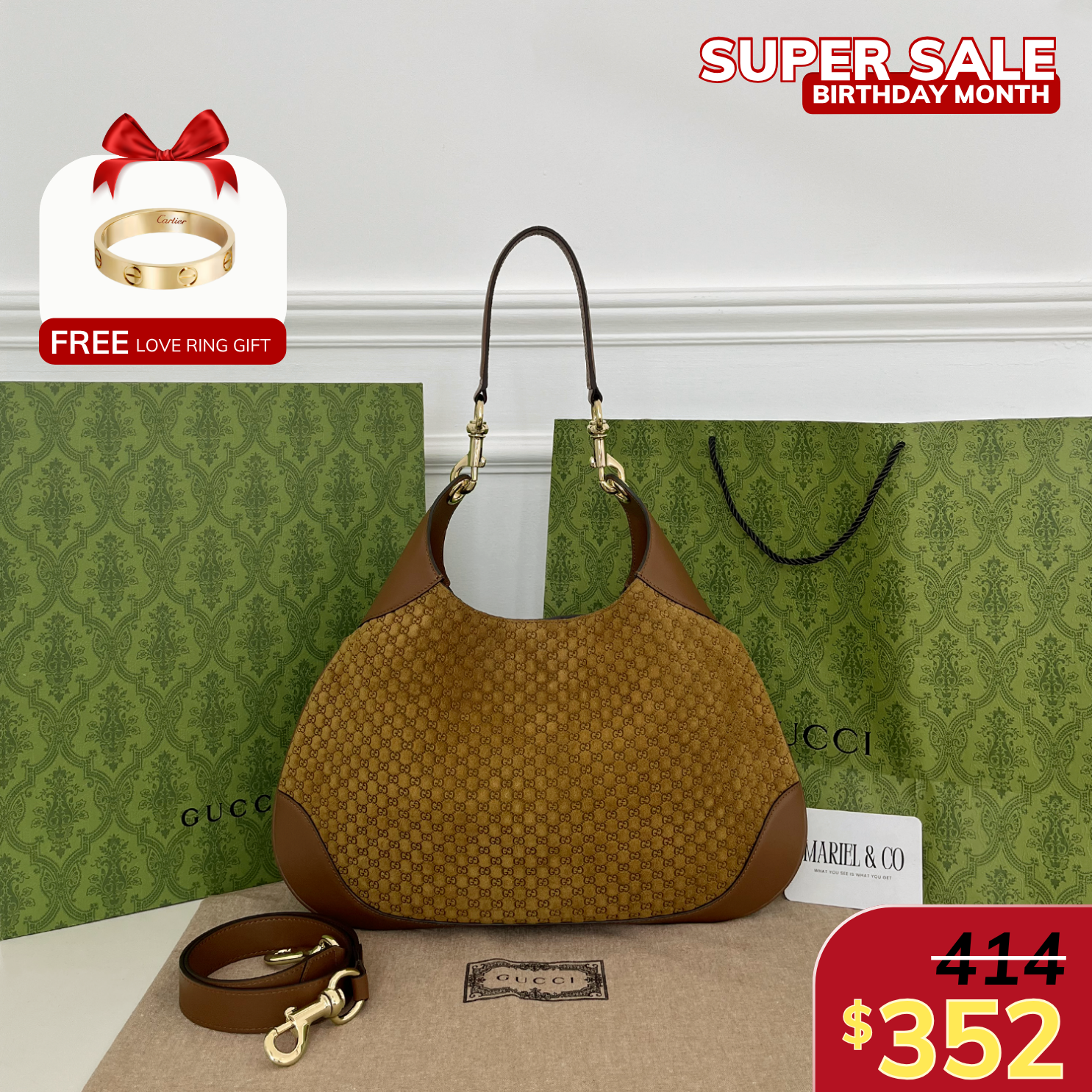 B LARGE SHOULDER BAG, BROWN LEATHER – BROWN SUEDE