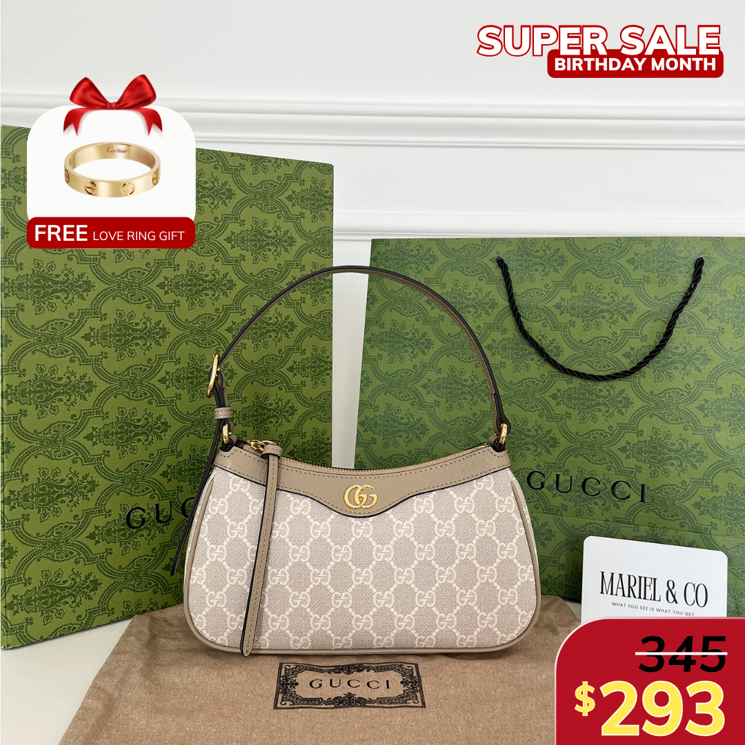 [GG] OPHIDIA SMALL SHOULDER BAG, OATMEAL LEATHER TRIM – BEIGE AND WHITE