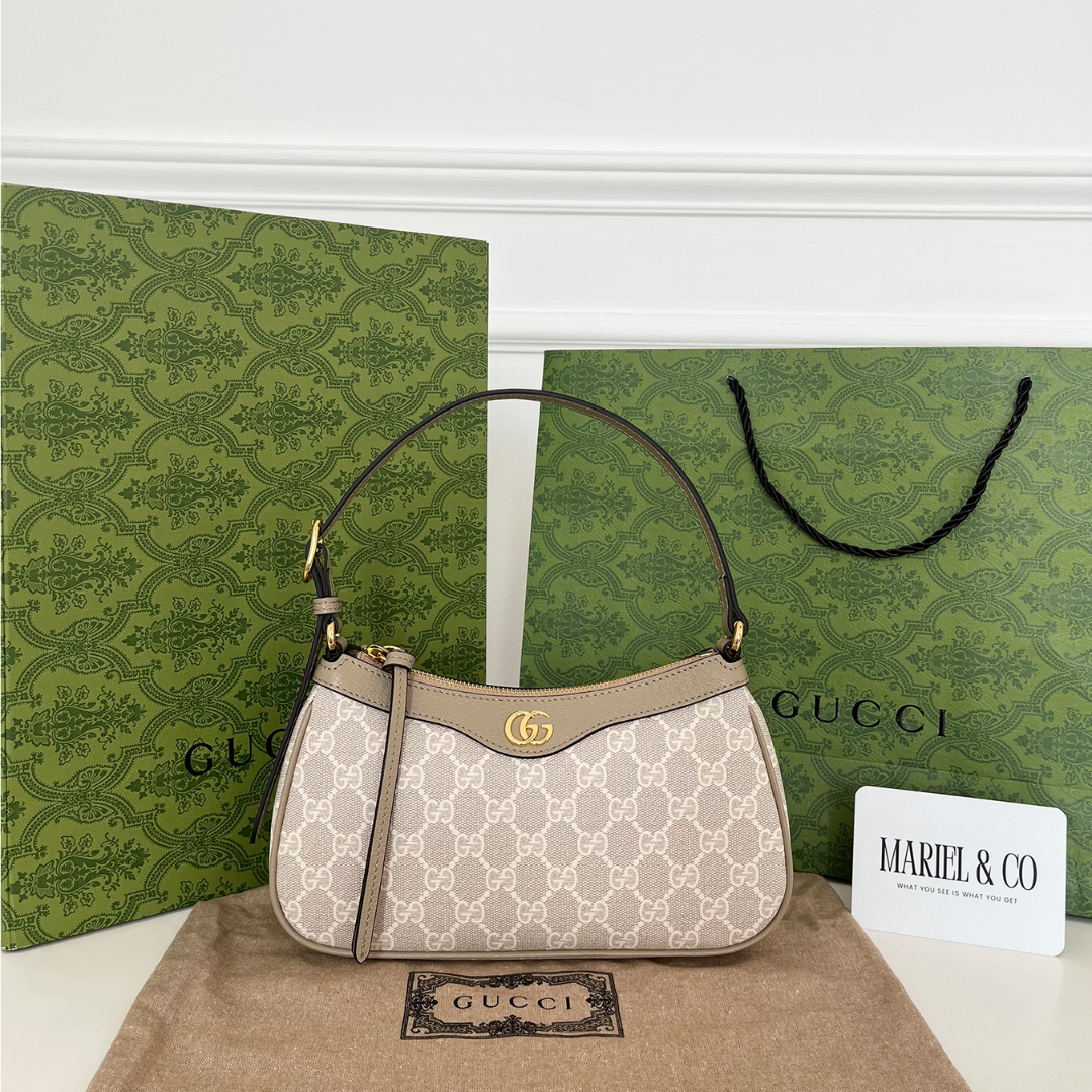 SMALL SHOULDER BAG, OATMEAL LEATHER TRIM – BEIGE AND WHITE