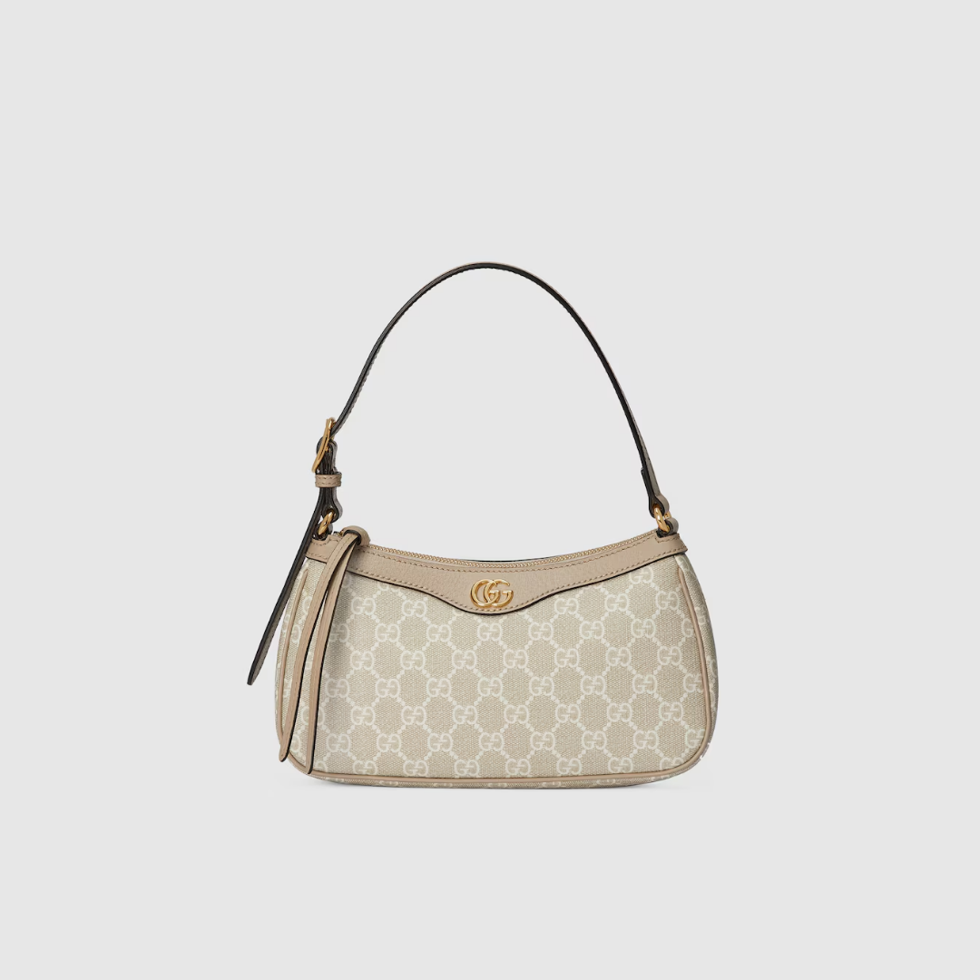 SMALL SHOULDER BAG, OATMEAL LEATHER TRIM – BEIGE AND WHITE