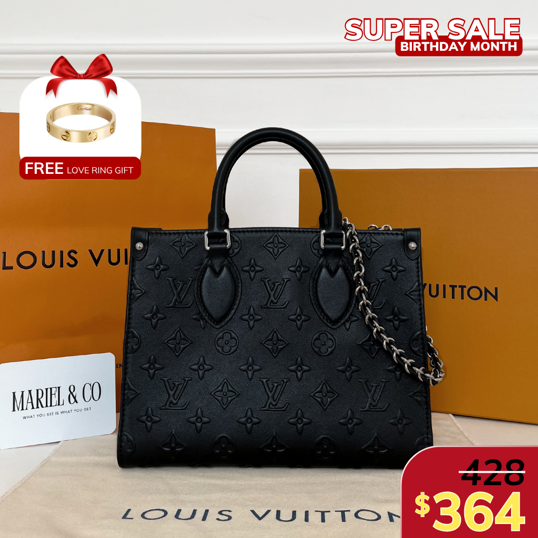 [LV] ONTHEGO PM, CALF LEATHER – BLACK MONOGRAM EMPREINTE