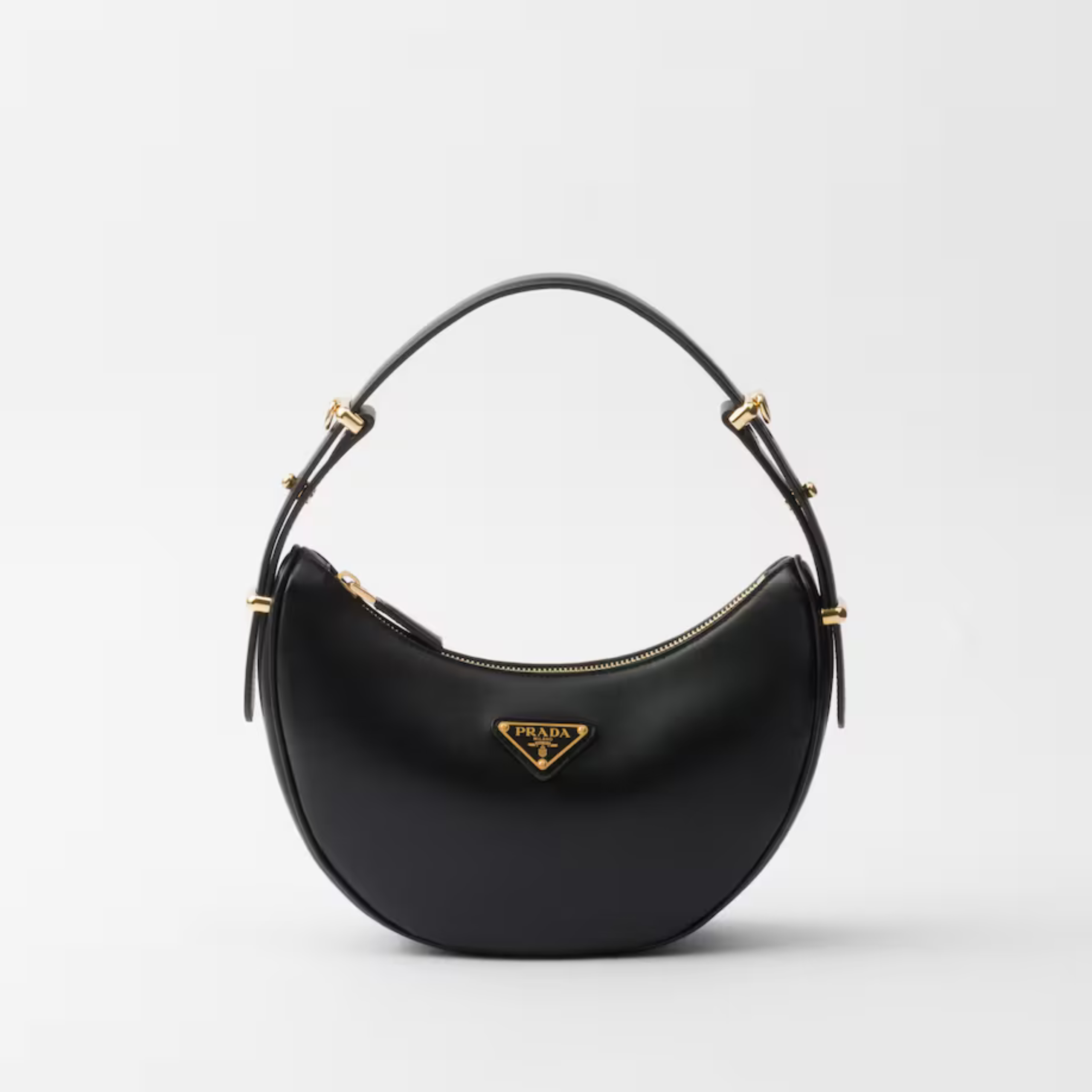 ARQUÉ SMALL LEATHER SHOULDER BAG, CALFSKIN – BLACK