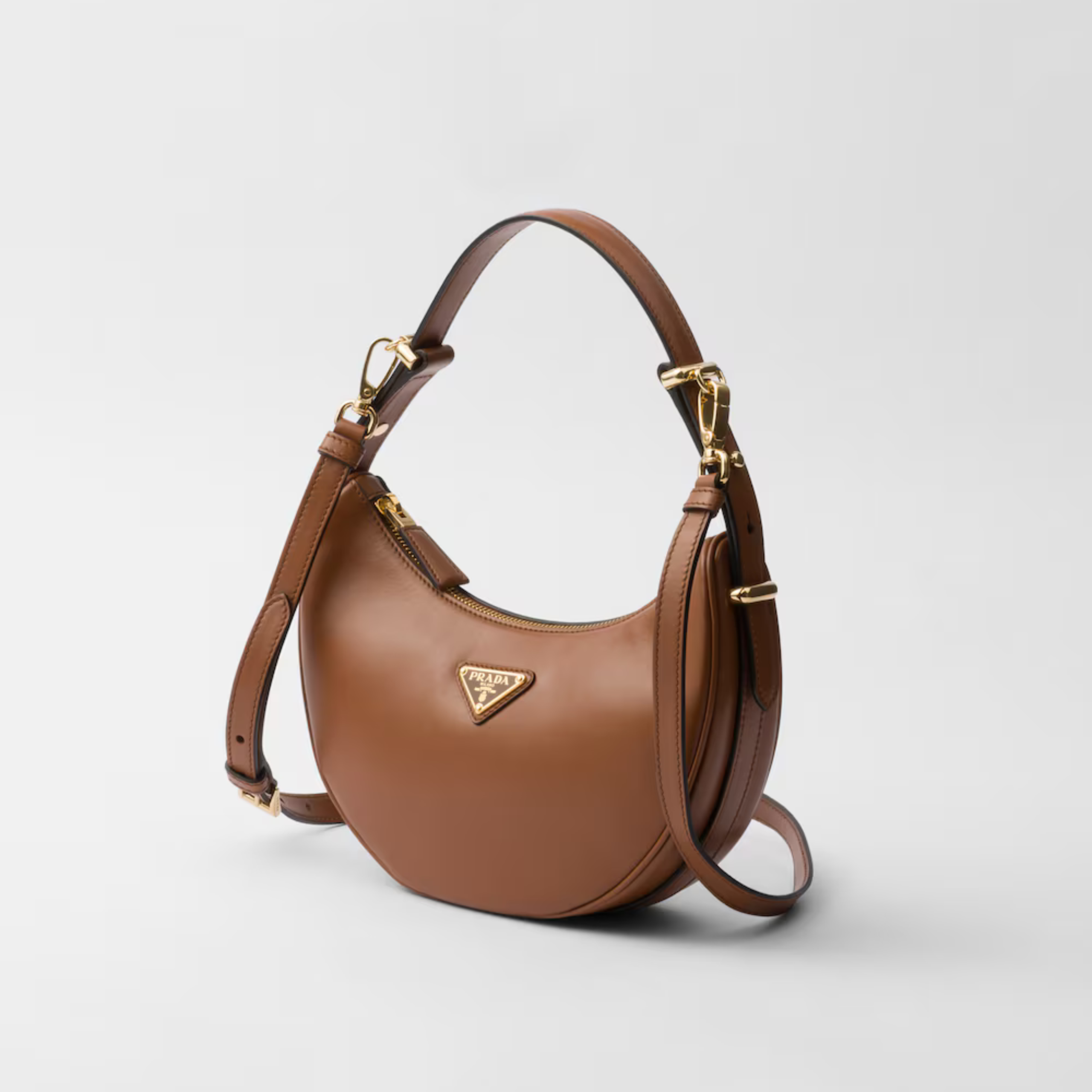 ARQUÉ SMALL LEATHER SHOULDER BAG, CALFSKIN – COGNAC