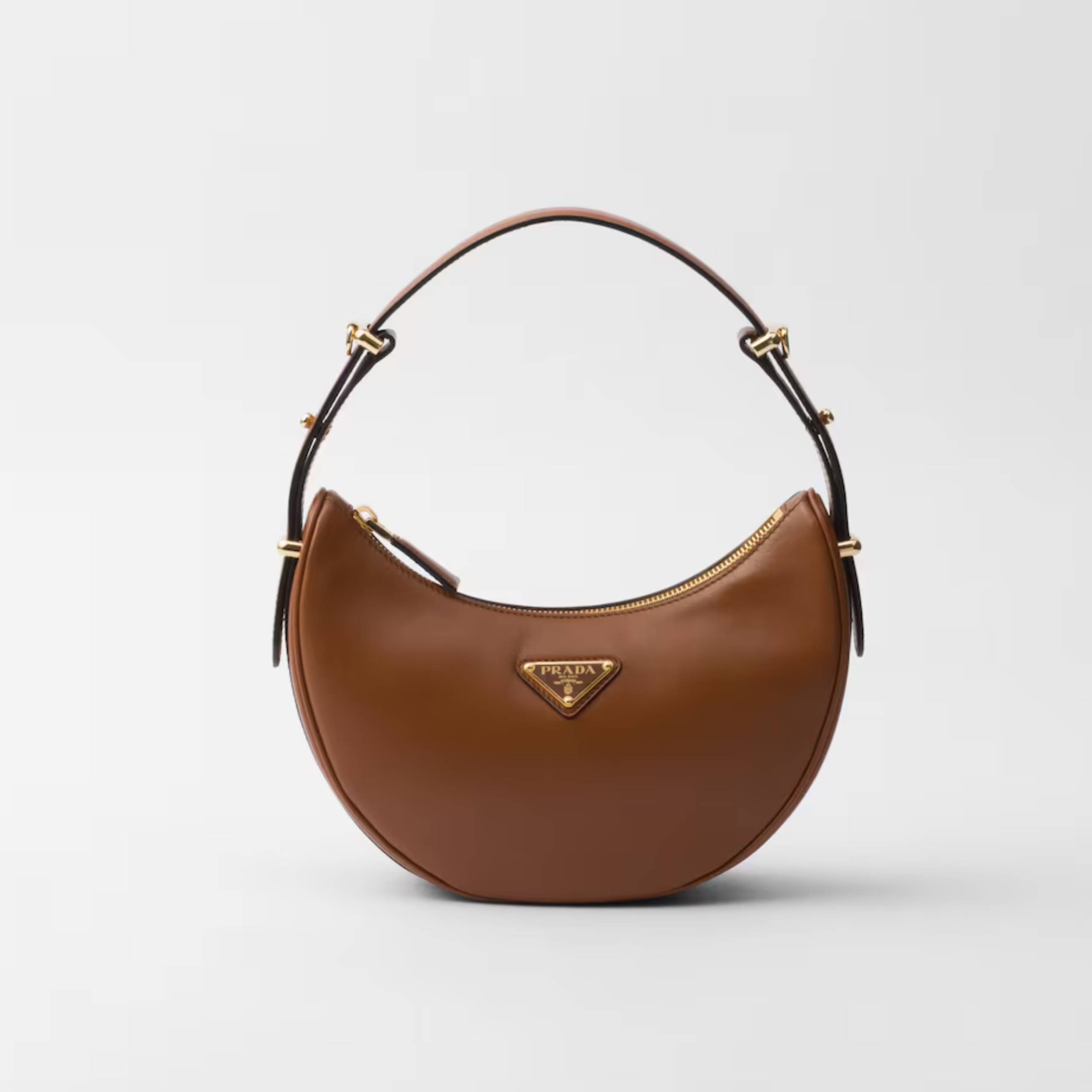 ARQUÉ SMALL LEATHER SHOULDER BAG, CALFSKIN – COGNAC
