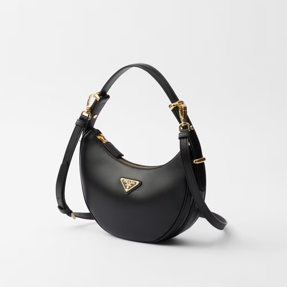 ARQUÉ SMALL LEATHER SHOULDER BAG, CALFSKIN – BLACK